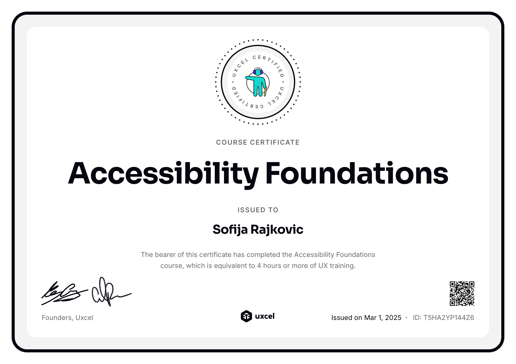 Sofija Rajkovic's certificate